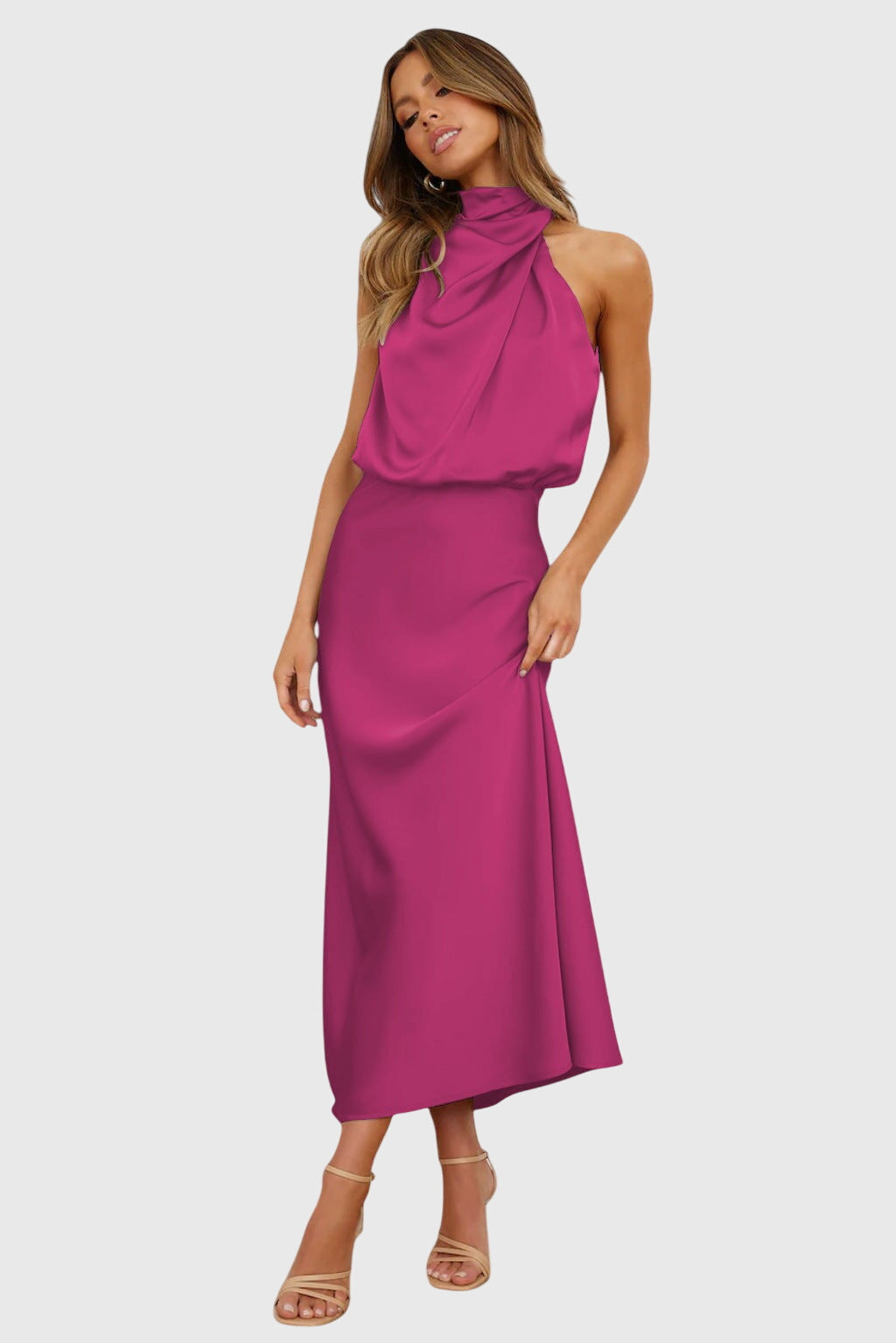 AVA | GLAMOROUS SATIN HALTER DRESS Bennet & Stone London