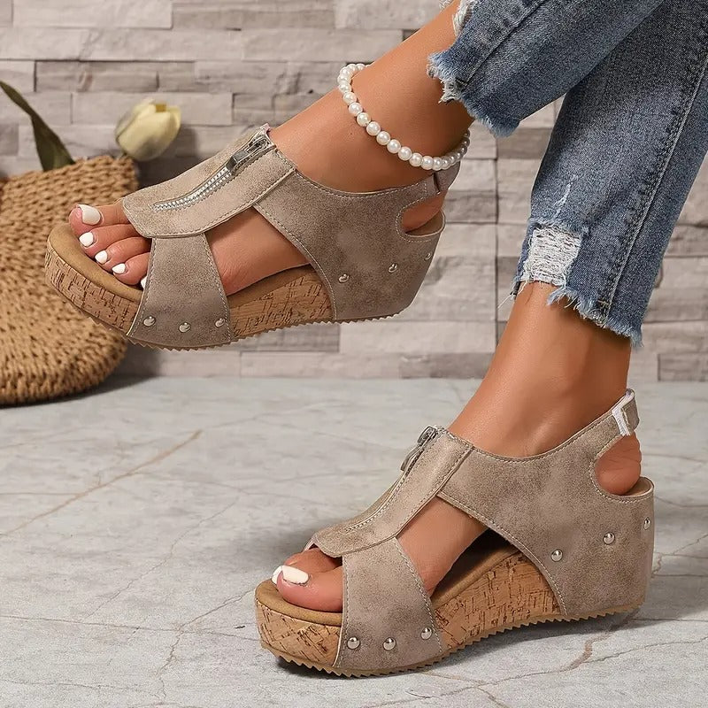JANICE | RETRO WEDGE SANDALS WITH ZIP Bennet & Stone London