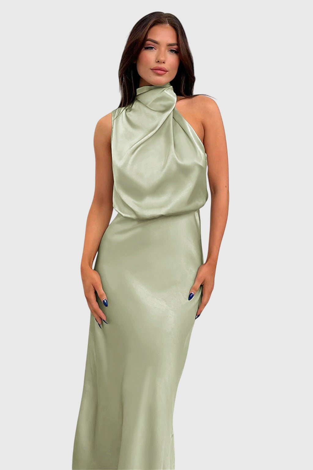 AVA | GLAMOROUS SATIN HALTER DRESS Bennet & Stone London