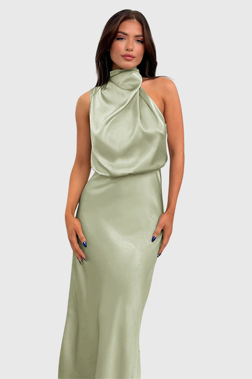 AVA | GLAMOROUS SATIN HALTER DRESS Bennet & Stone London