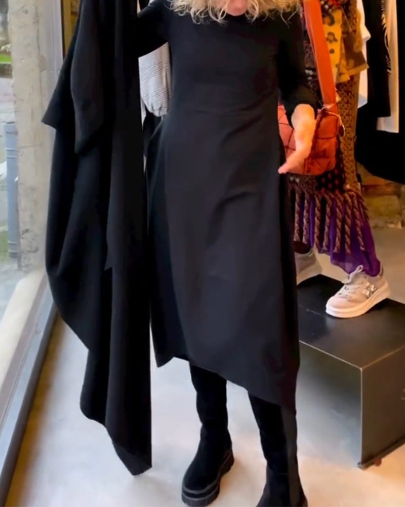 MAEVE | BLACK MIDI DRESS WITH POCKETS Bennet & Stone London