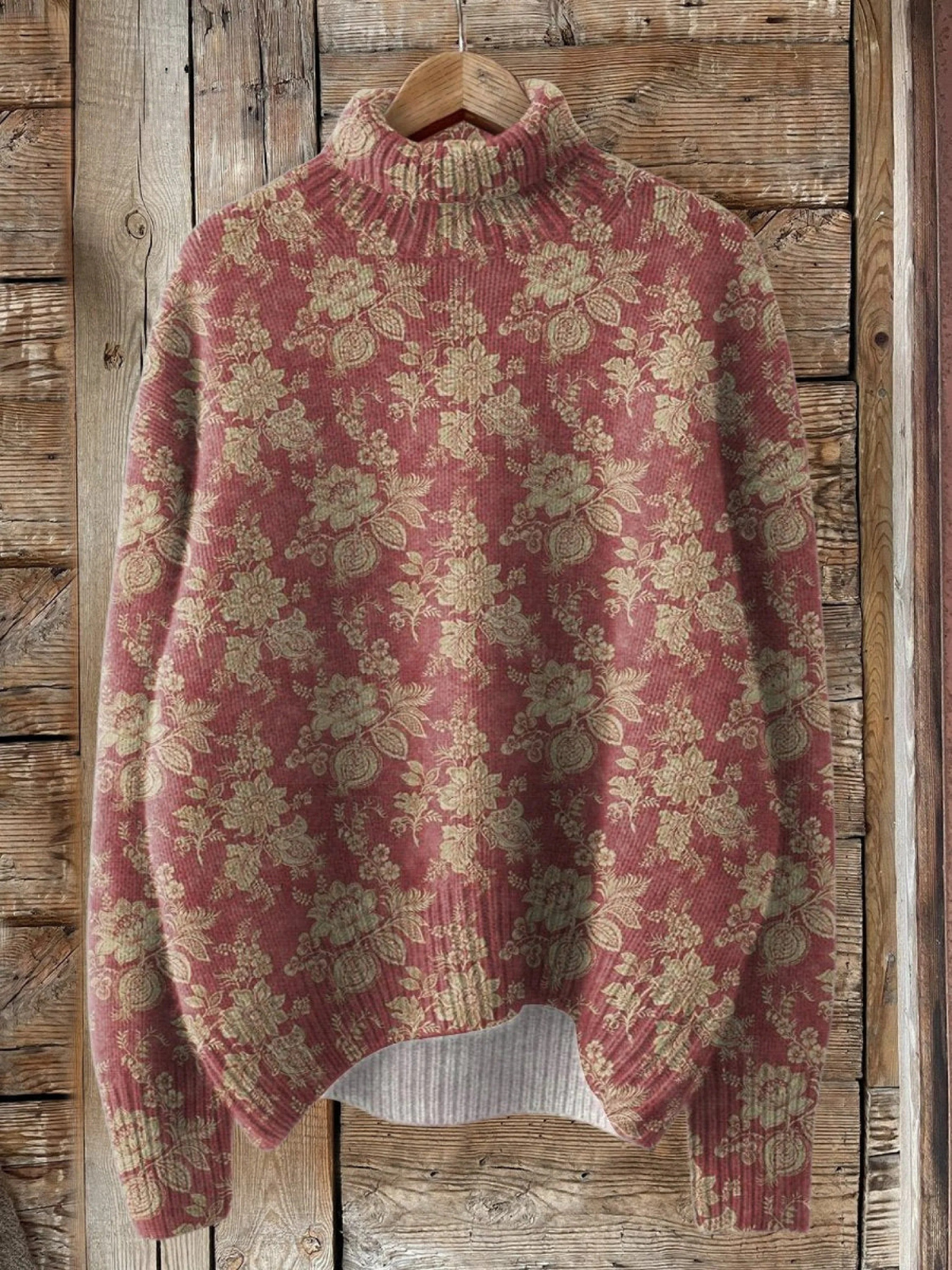 ROSE | RETRO ROSE PRINT TURTLENECK SWEATER Bennet & Stone London
