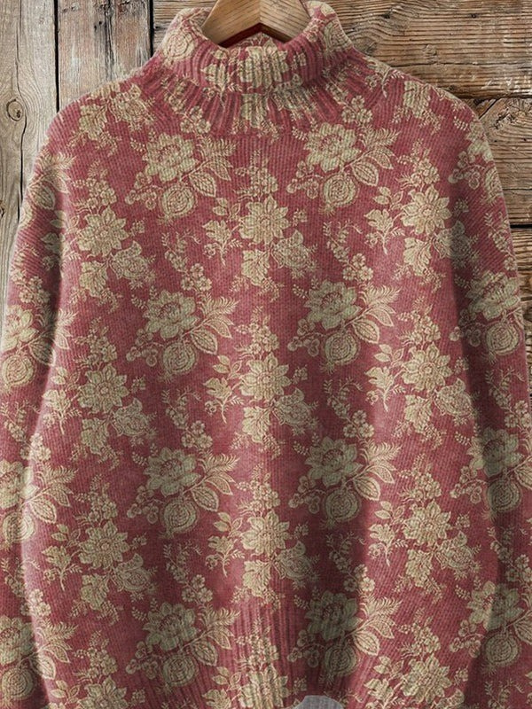 ROSE | RETRO ROSE PRINT TURTLENECK SWEATER Bennet & Stone London