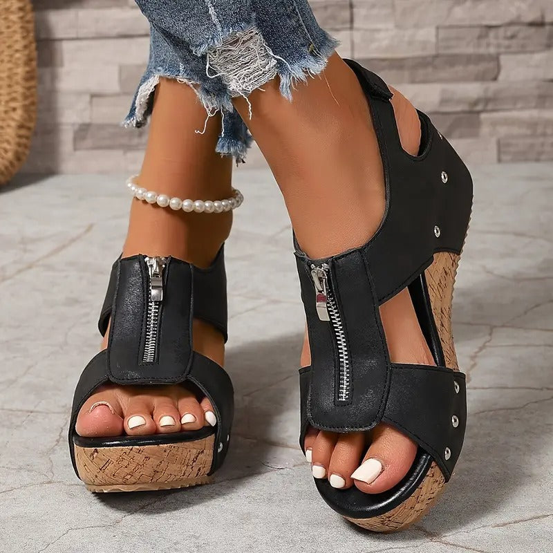 JANICE | RETRO WEDGE SANDALS WITH ZIP Bennet & Stone London