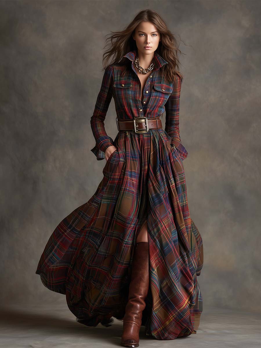 GIULIETTA | MAXI CHECK SHIRT DRESS WITH BELT Bennet & Stone London