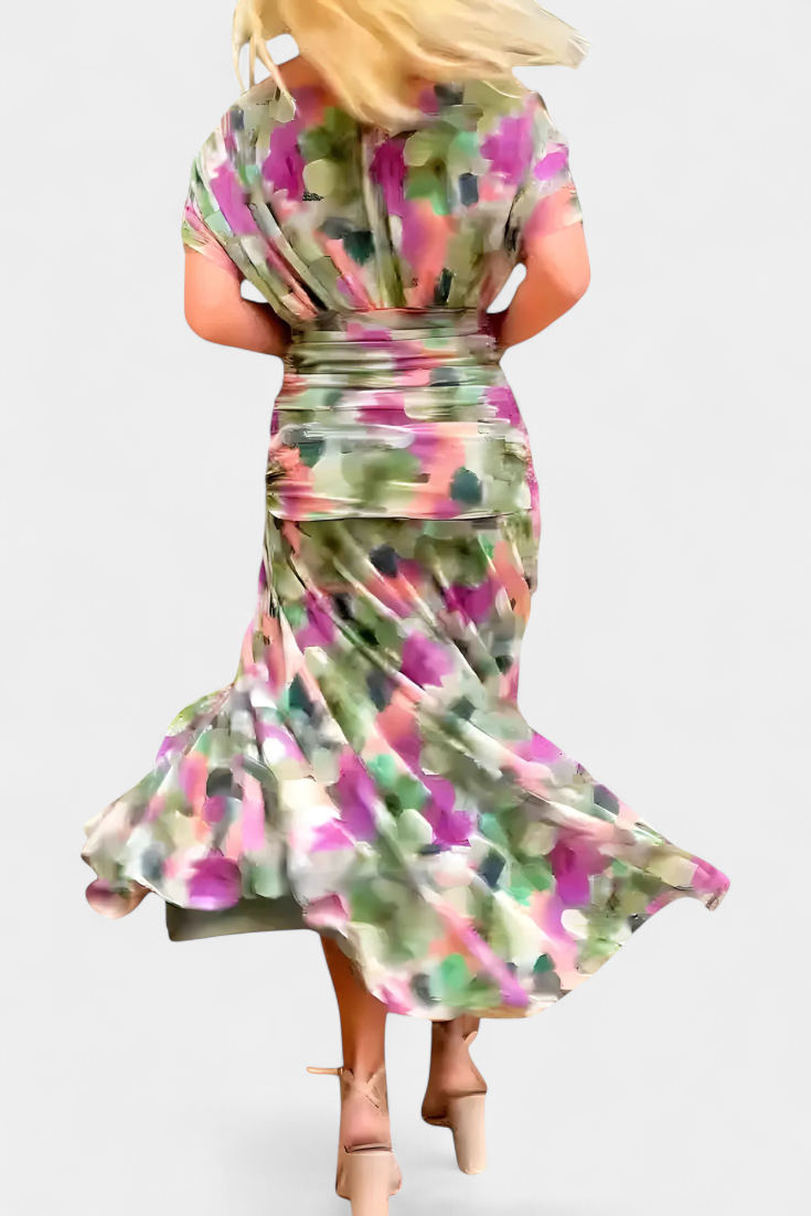 VIVIAN | LONG FLORAL V-NECK DRESS Bennet & Stone London