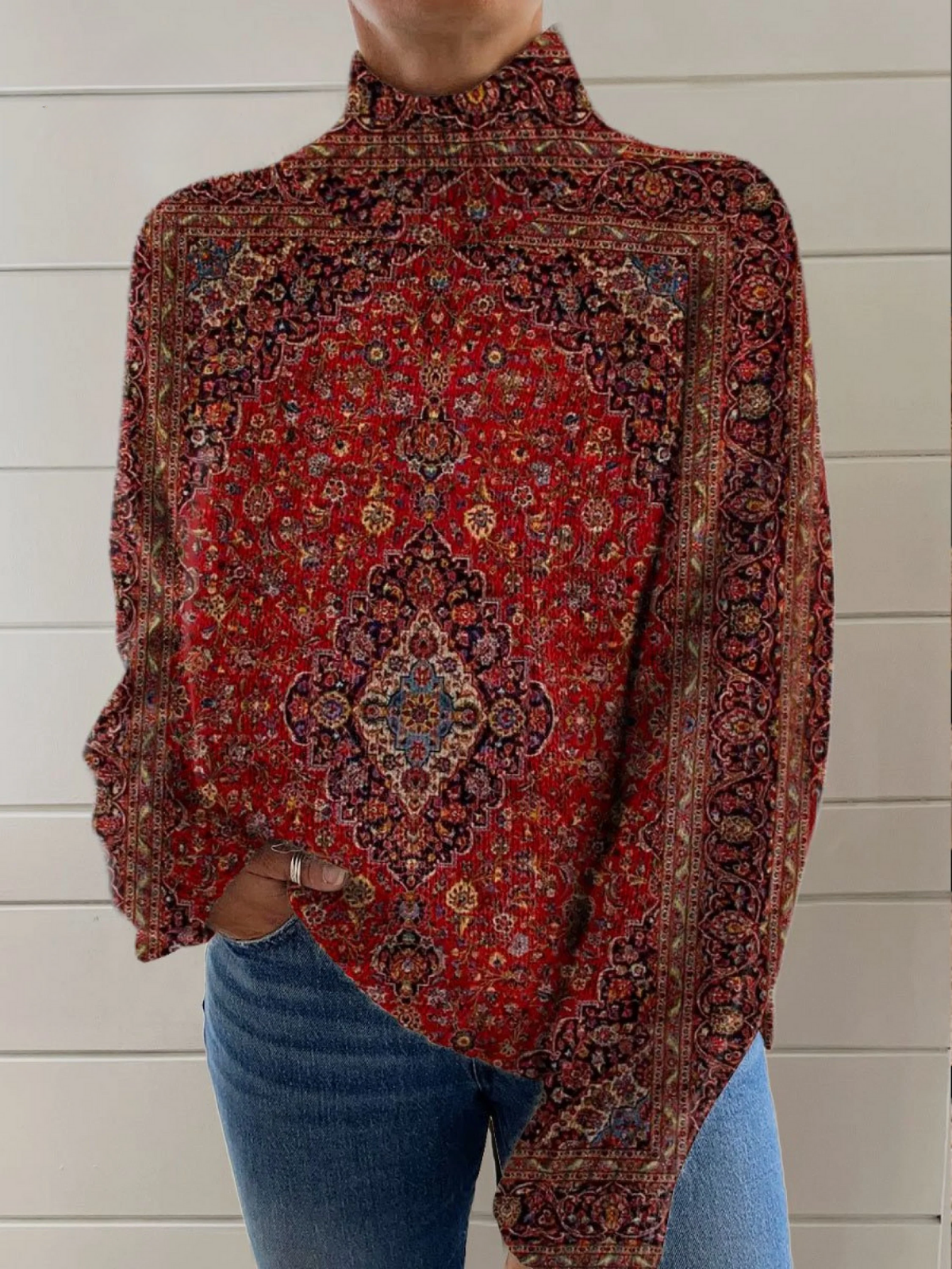 LYDIA | VINTAGE ART PRINT TURTLENECK PULLOVER Bennet & Stone London