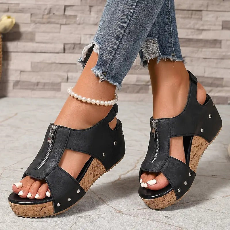 JANICE | RETRO WEDGE SANDALS WITH ZIP Bennet & Stone London