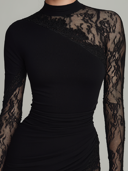 ANTHEA | TURTLENECK LACE TULLE MINI DRESS Bennet & Stone London