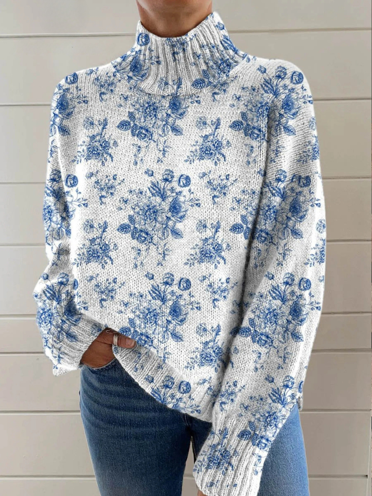 ASHLEY | BLUE BLOSSOM TURTLENECK SWEATER Bennet & Stone London