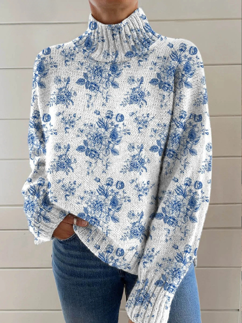 ASHLEY | BLUE BLOSSOM TURTLENECK SWEATER Bennet & Stone London