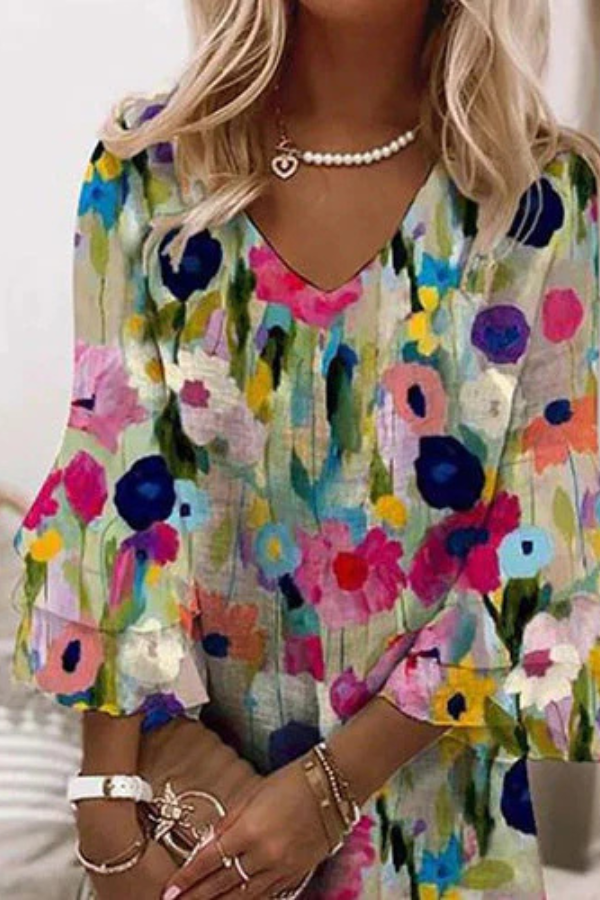 Tabitha - Romantic Floral Print V-Neck Mini Dress Bennet & Stone London