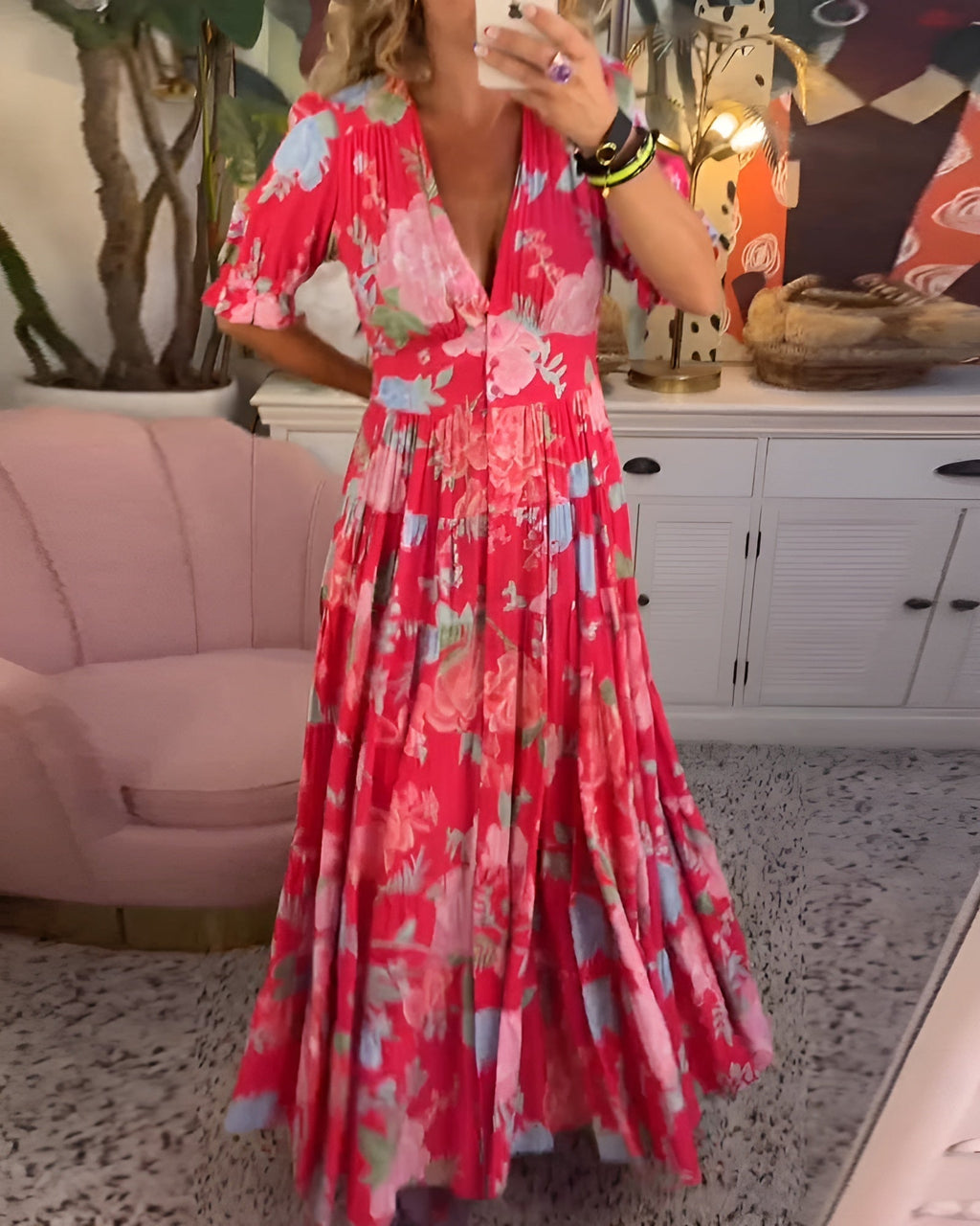 CARINE | DRESS WITH POCKETS AND V-NECK IN FLORAL PRINT Bennet & Stone London