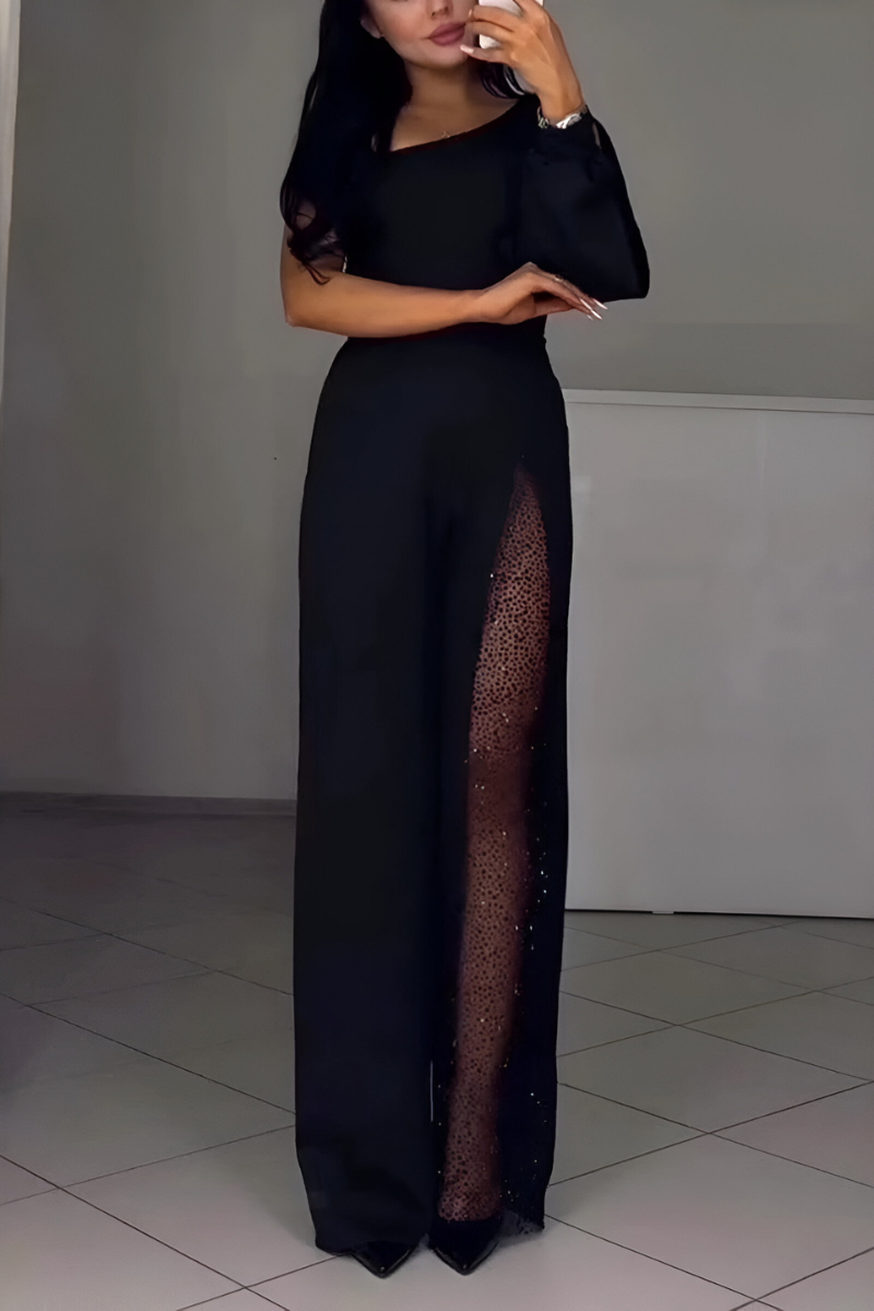 NANCY | ELEGANT ONE-SHOULDER JUMPSUIT WITH GLITTER DETAIL Bennet & Stone London
