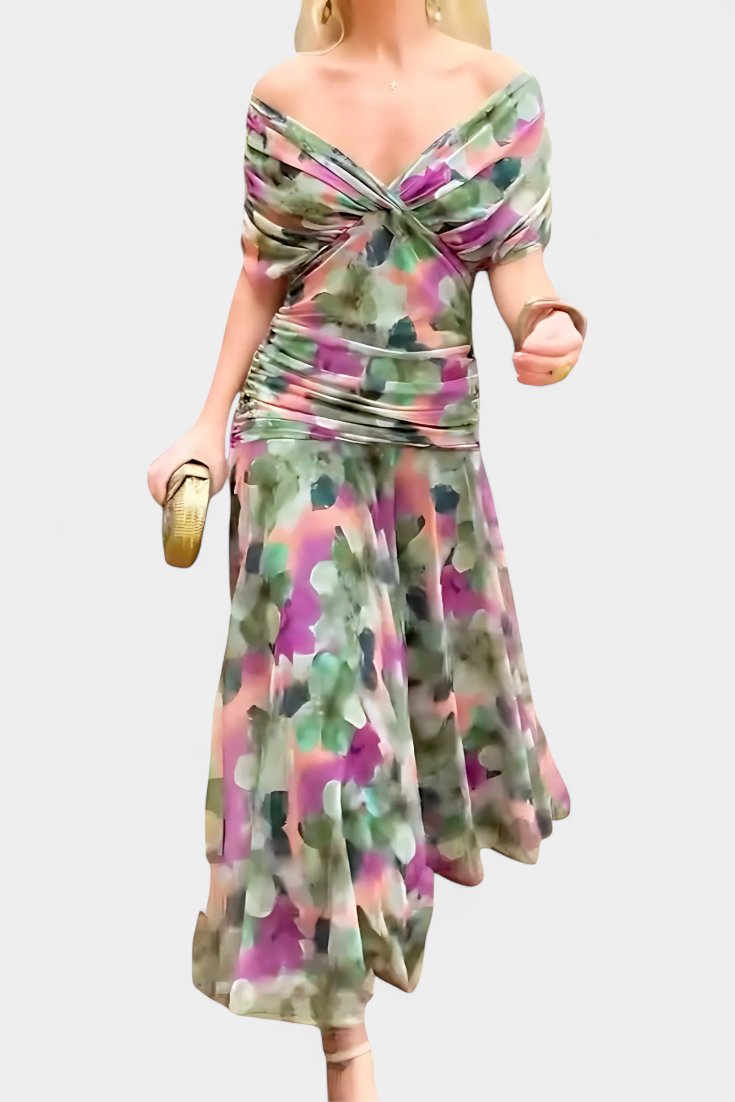VIVIAN | LONG FLORAL V-NECK DRESS Bennet & Stone London