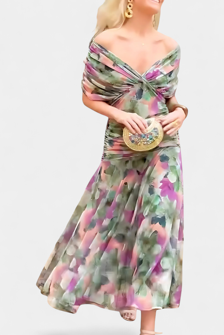 VIVIAN | LONG FLORAL V-NECK DRESS Bennet & Stone London