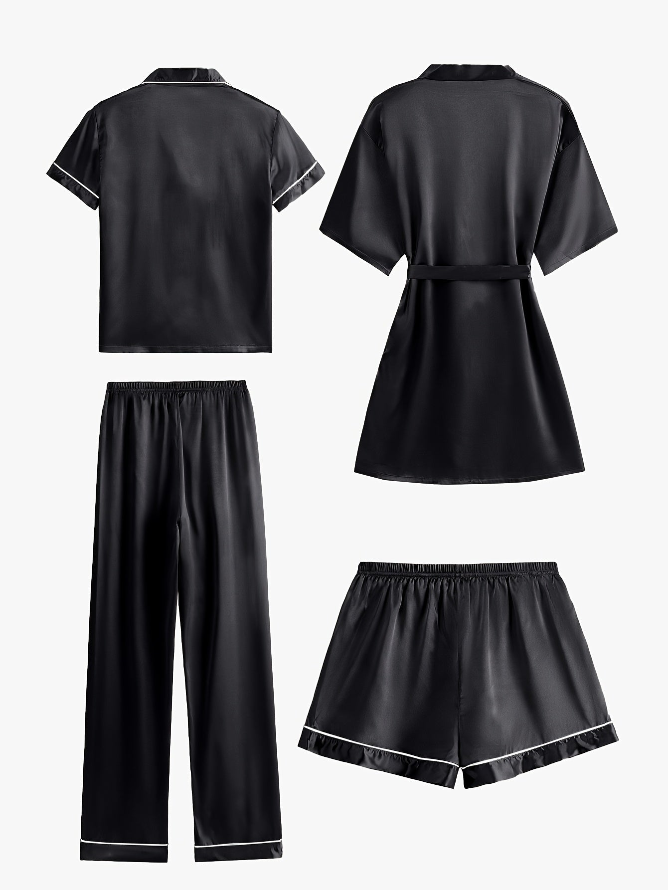 JULIETTE | 4-PIECE SOLID SATIN PAJAMA MID-SLEEVE ROBE SET Bennet & Stone London