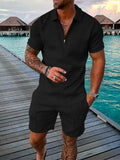LEON | POLO SHIRT & SHORTS SET IN MIDNIGHT BLACK Bennet & Stone London