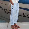 SHIRLEY | STRIPED BUTTON-DETAIL TROUSERS Bennet & Stone London