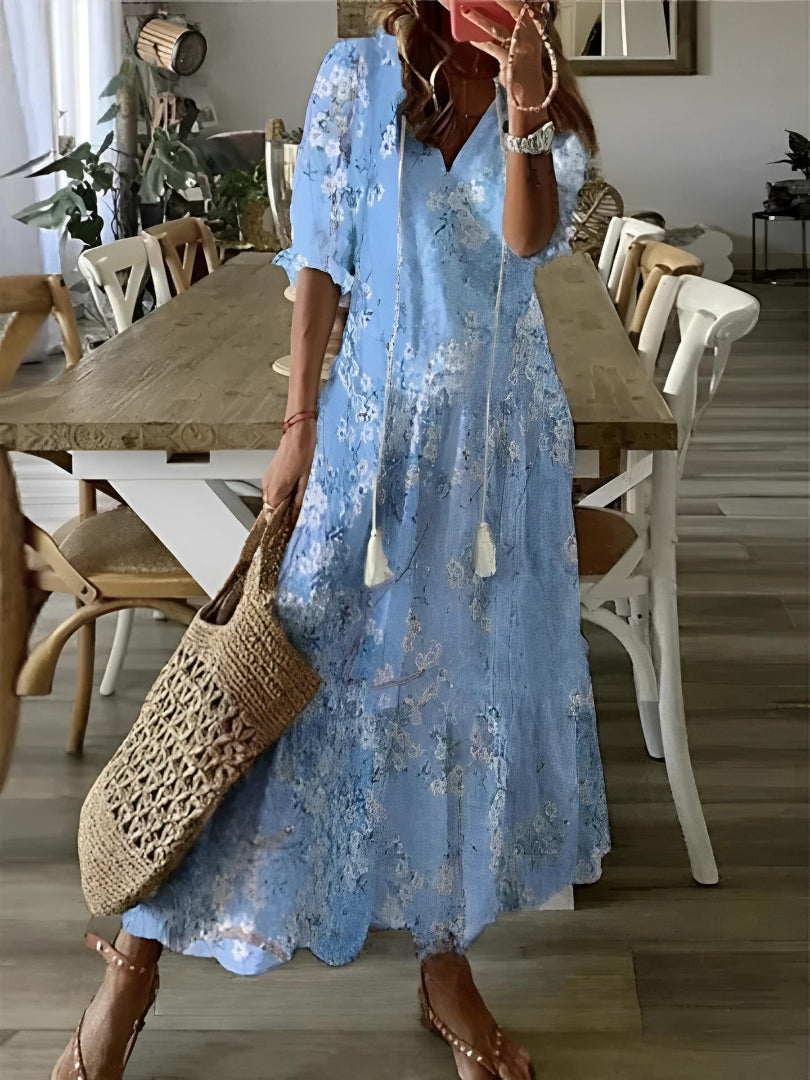 CELESTE | BOHO VINTAGE V-NECK SUMMER DRESS Bennet & Stone London