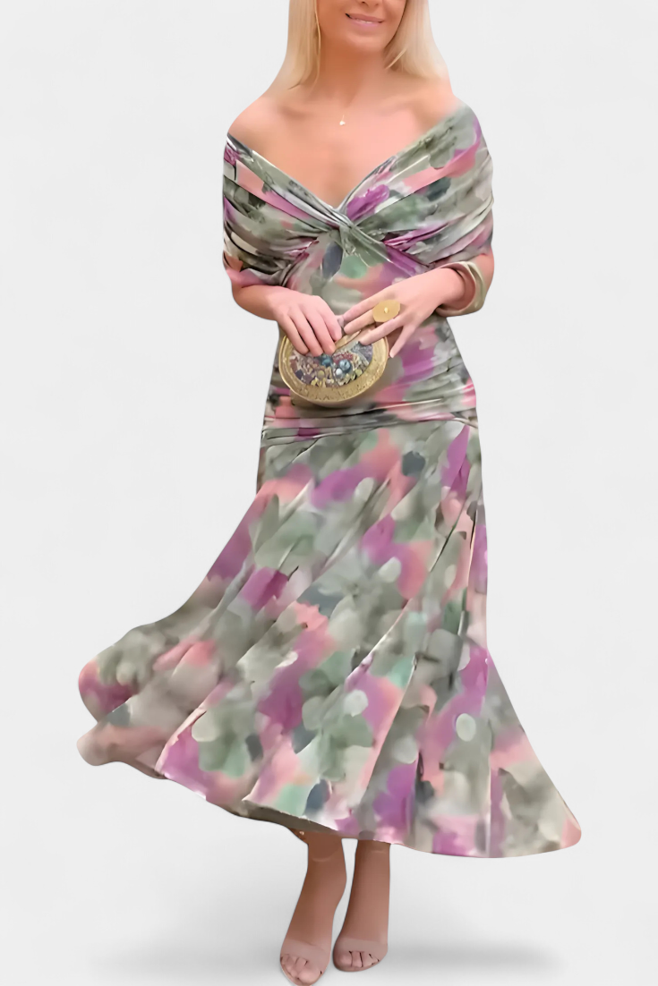VIVIAN | LONG FLORAL V-NECK DRESS Bennet & Stone London