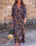 NATHALIE | RETRO PRINTED DRESS WITH V-NECK Bennet & Stone London