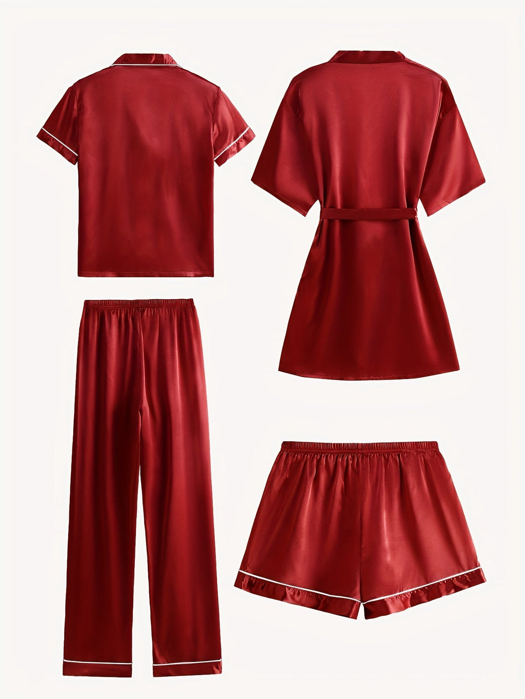 JULIETTE | 4-PIECE SOLID SATIN PAJAMA MID-SLEEVE ROBE SET Bennet & Stone London