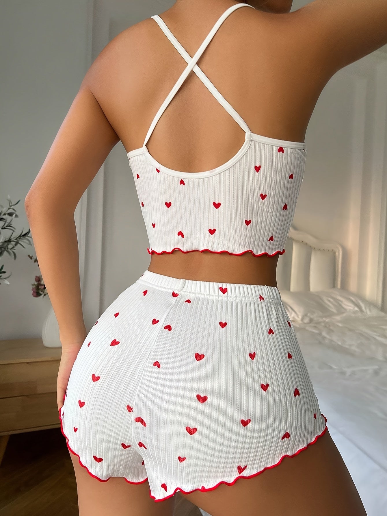 CLAIRE | HEART PRINT RUFFLE TRIM PAJAMA SET Bennet & Stone London
