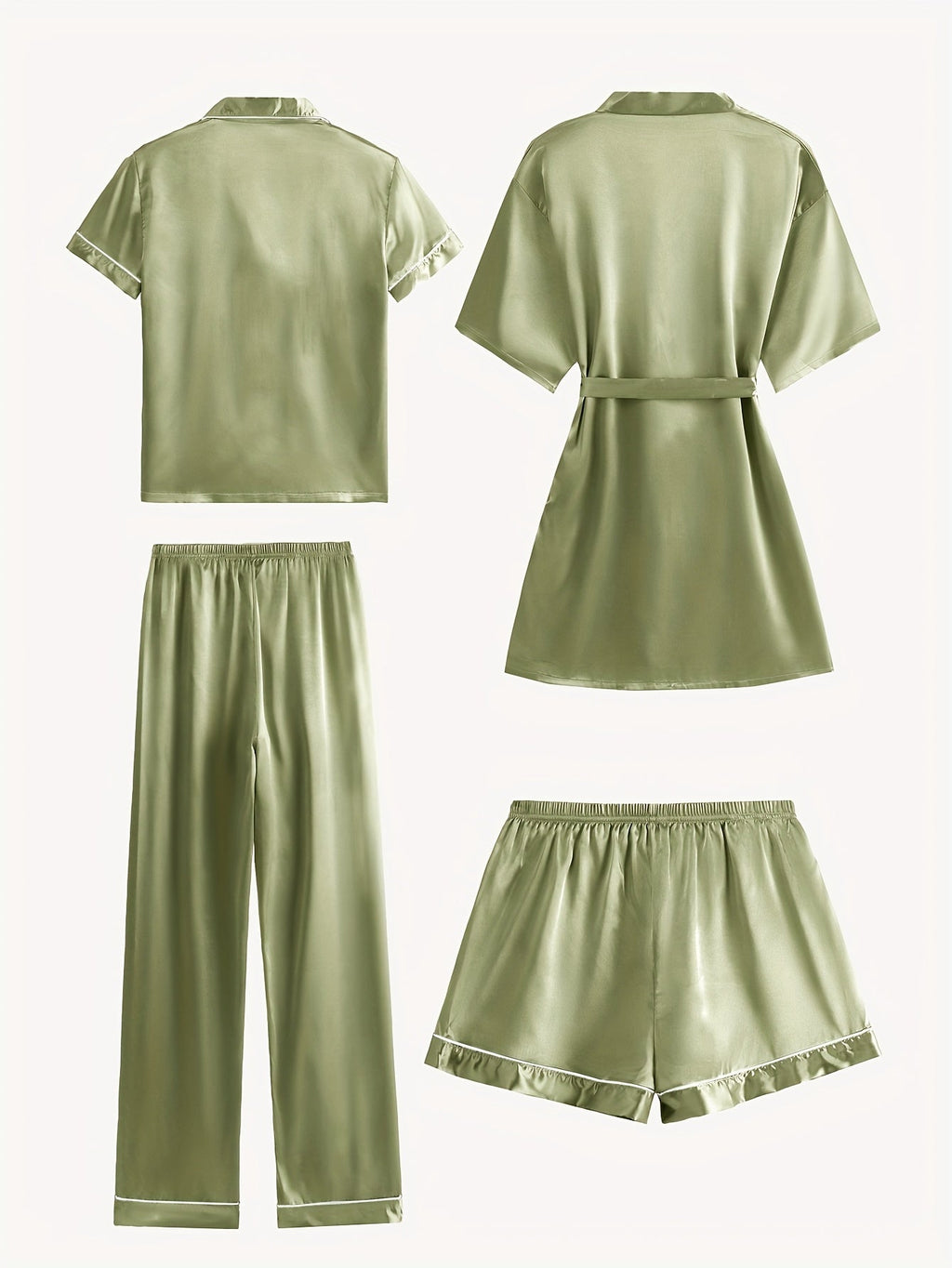 JULIETTE | 4-PIECE SOLID SATIN PAJAMA MID-SLEEVE ROBE SET Bennet & Stone London
