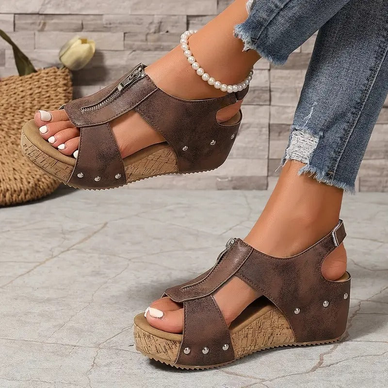 JANICE | RETRO WEDGE SANDALS WITH ZIP Bennet & Stone London