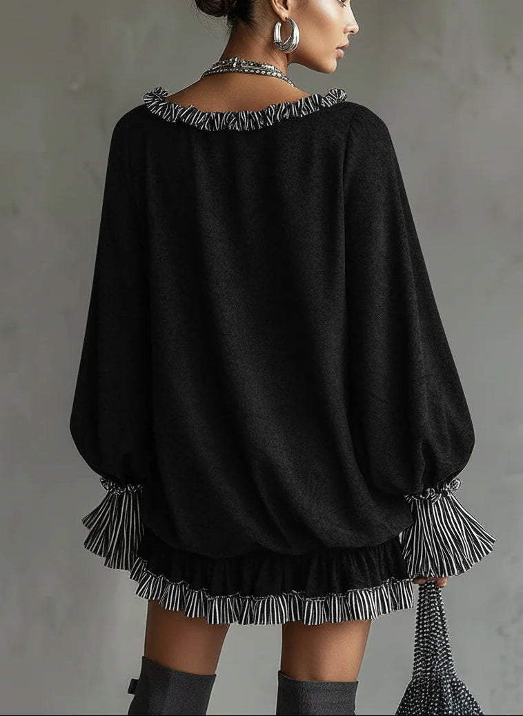 GILLIAN | FAUX SUEDE RUFFLE MINI DRESS Bennet & Stone London