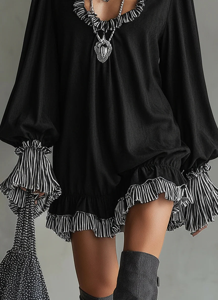 GILLIAN | FAUX SUEDE RUFFLE MINI DRESS Bennet & Stone London