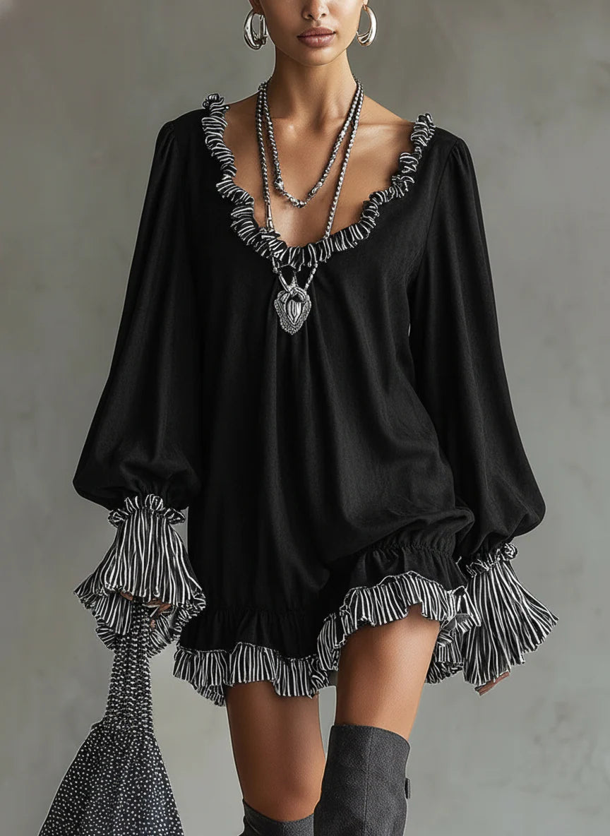 GILLIAN | FAUX SUEDE RUFFLE MINI DRESS Bennet & Stone London