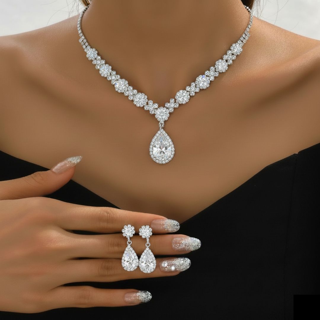 ISOBEL | EMERALD CRYSTAL NECKLACE & EARRING SET Bennet & Stone London