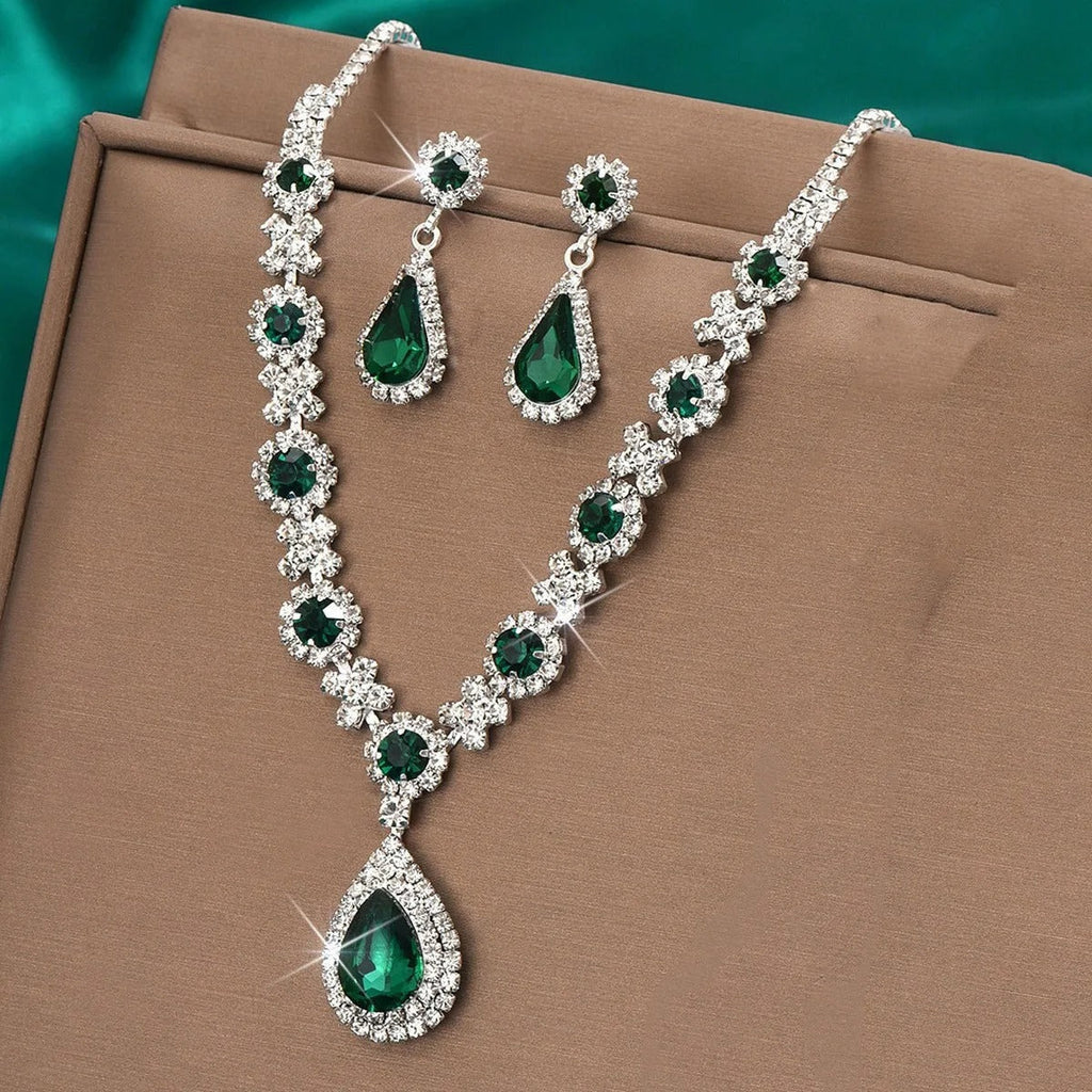 ISOBEL | EMERALD CRYSTAL NECKLACE & EARRING SET Bennet & Stone London