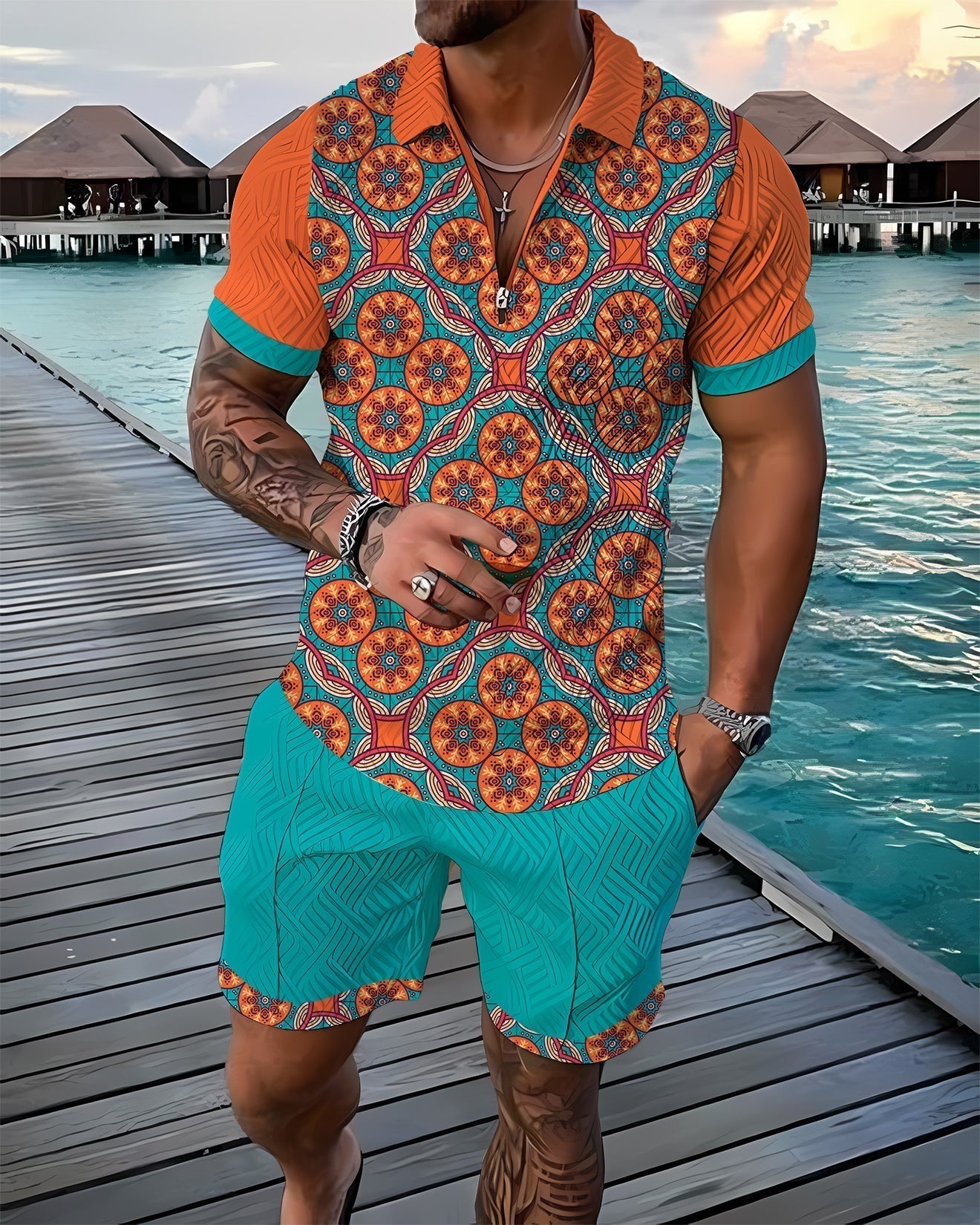 FINN | AZURE BLUE POLO SHIRT AND SHORTS SET Bennet & Stone London