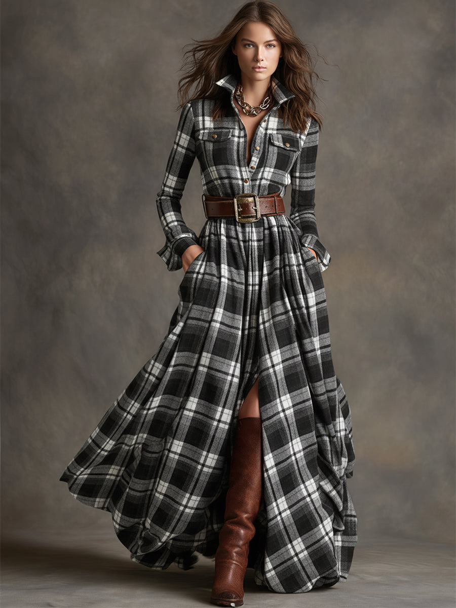 GIULIETTA | MAXI CHECK SHIRT DRESS WITH BELT Bennet & Stone London