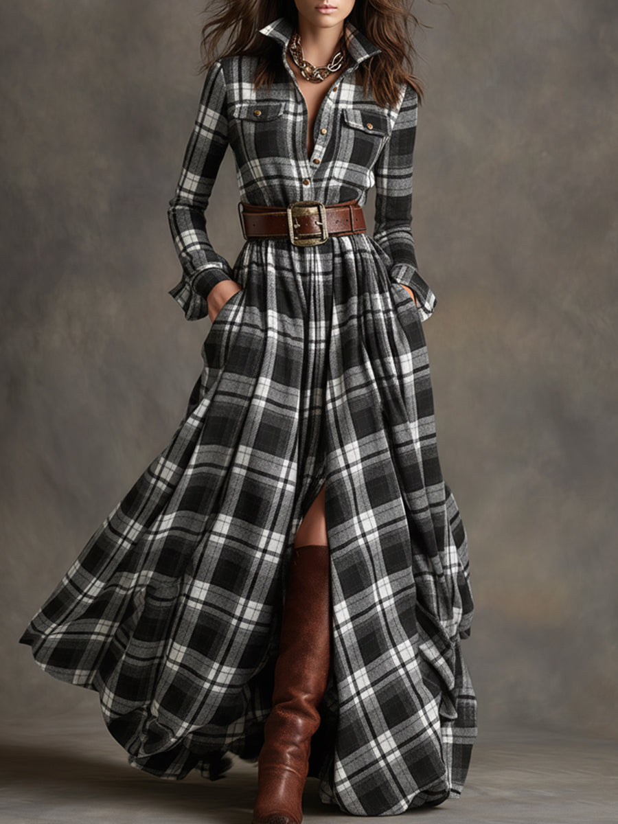 GIULIETTA | MAXI CHECK SHIRT DRESS WITH BELT Bennet & Stone London