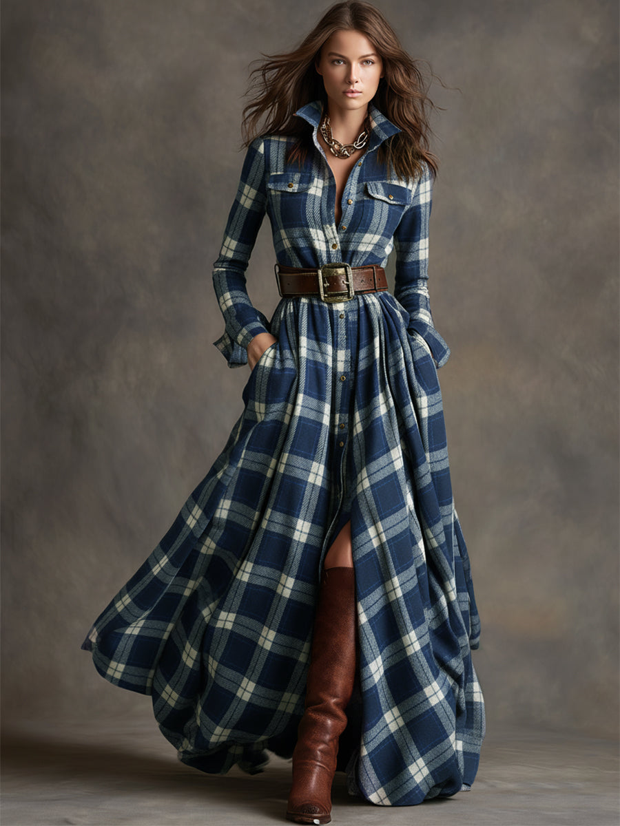 GIULIETTA | MAXI CHECK SHIRT DRESS WITH BELT Bennet & Stone London