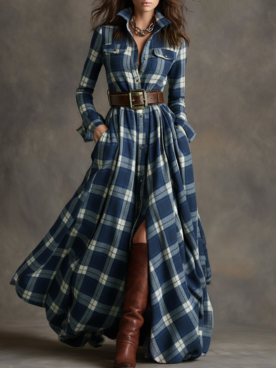 GIULIETTA | MAXI CHECK SHIRT DRESS WITH BELT Bennet & Stone London
