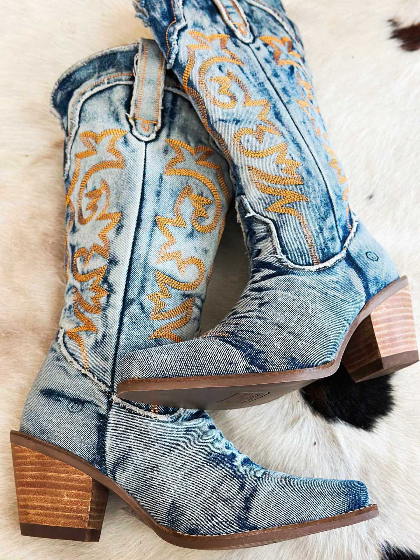 ELOISE | DENIM WESTERN COWBOY BOOTS Bennet & Stone London