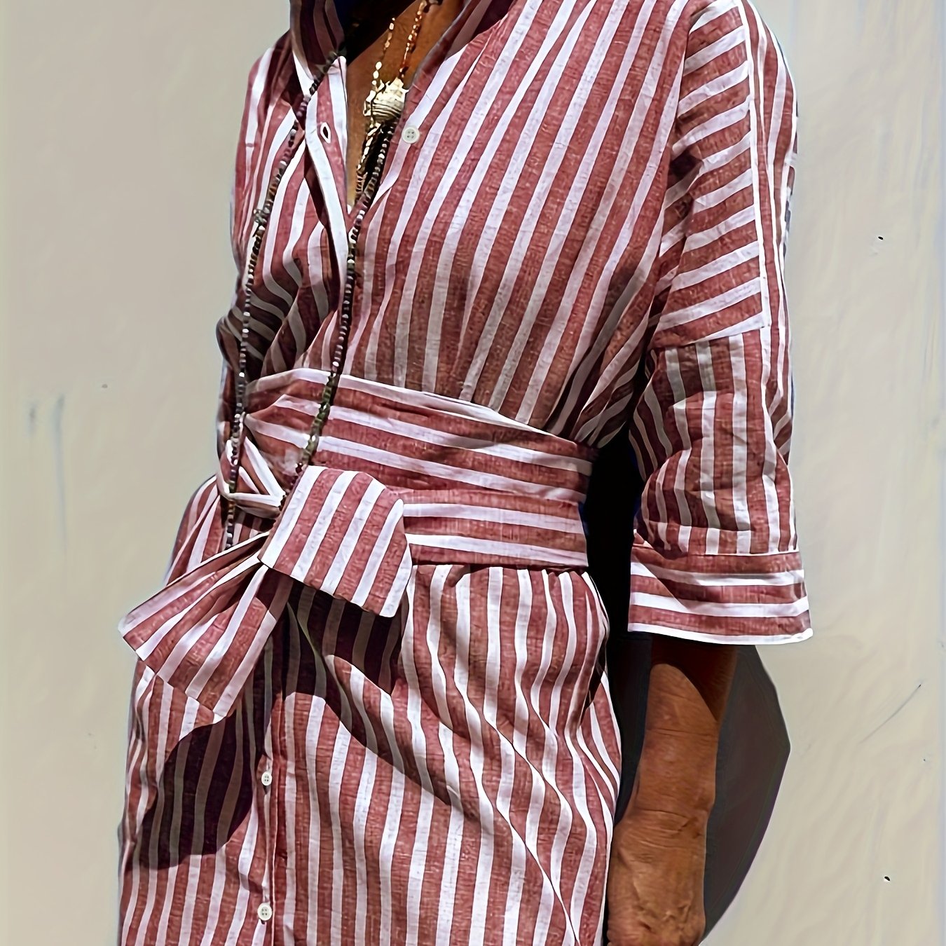 CHRISTINE | STRIPED PRINT DRESS WITH BUTTON CLOSURE AND BELT Bennet & Stone London