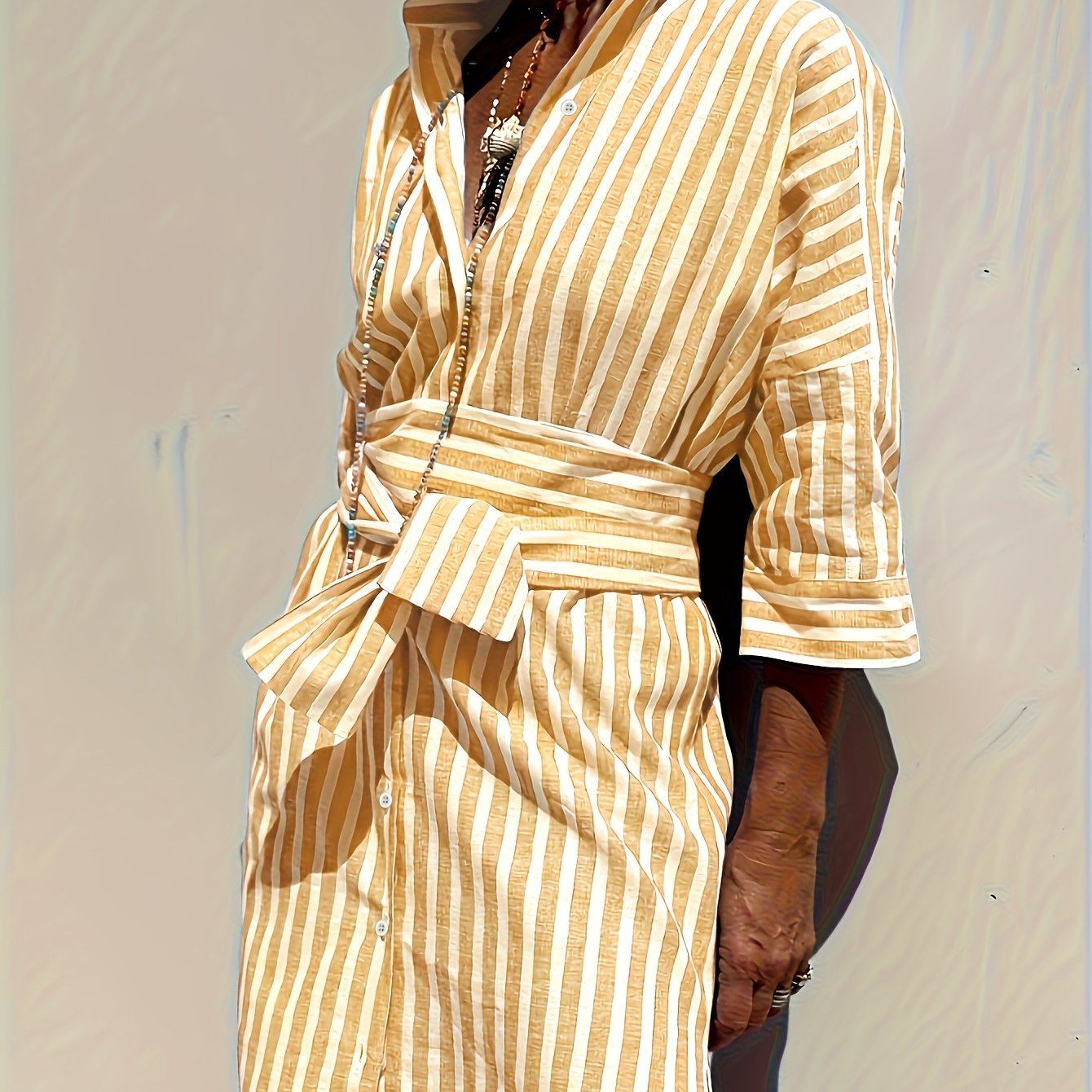 CHRISTINE | STRIPED PRINT DRESS WITH BUTTON CLOSURE AND BELT Bennet & Stone London