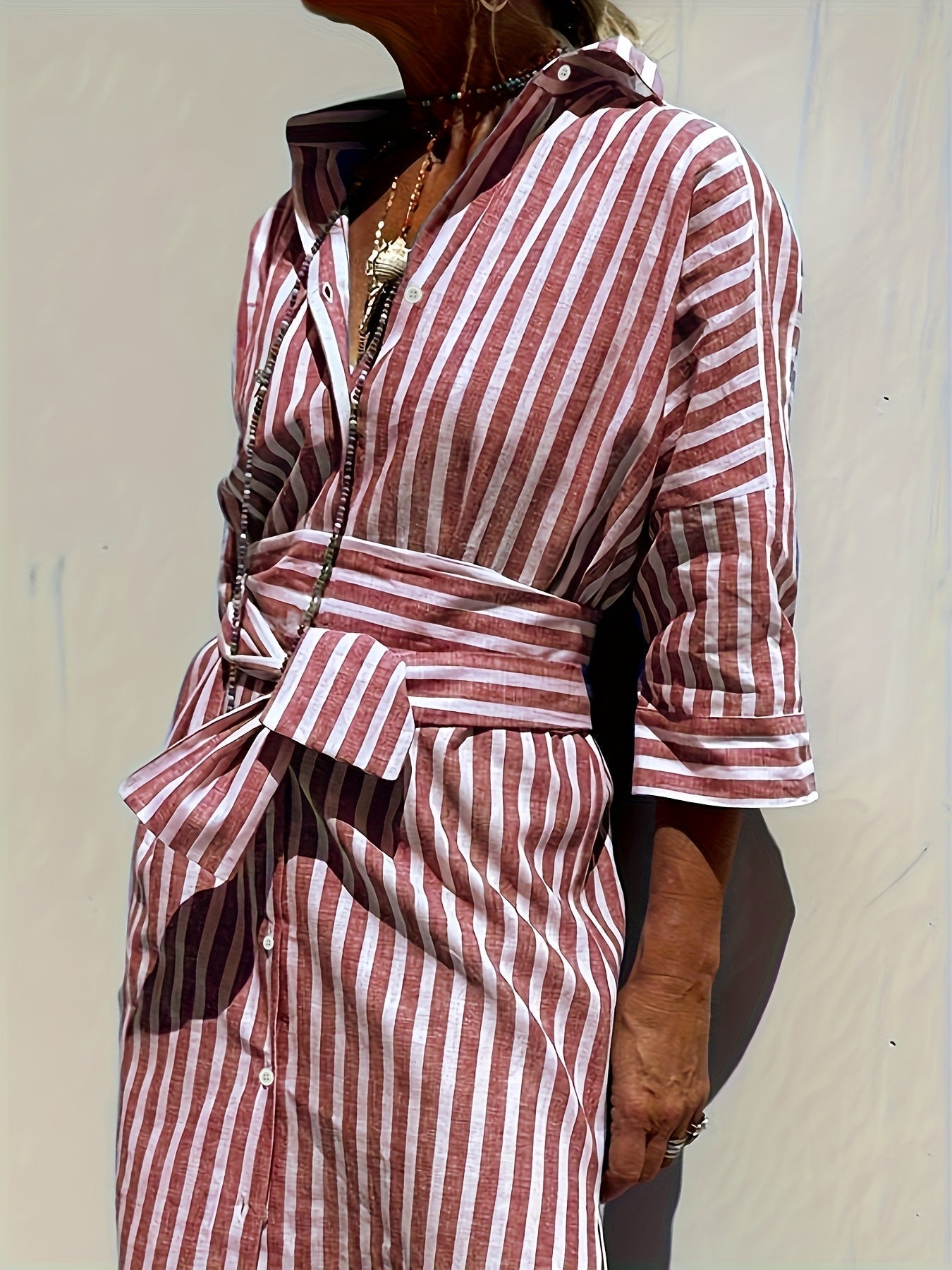 CHRISTINE | STRIPED PRINT DRESS WITH BUTTON CLOSURE AND BELT Bennet & Stone London