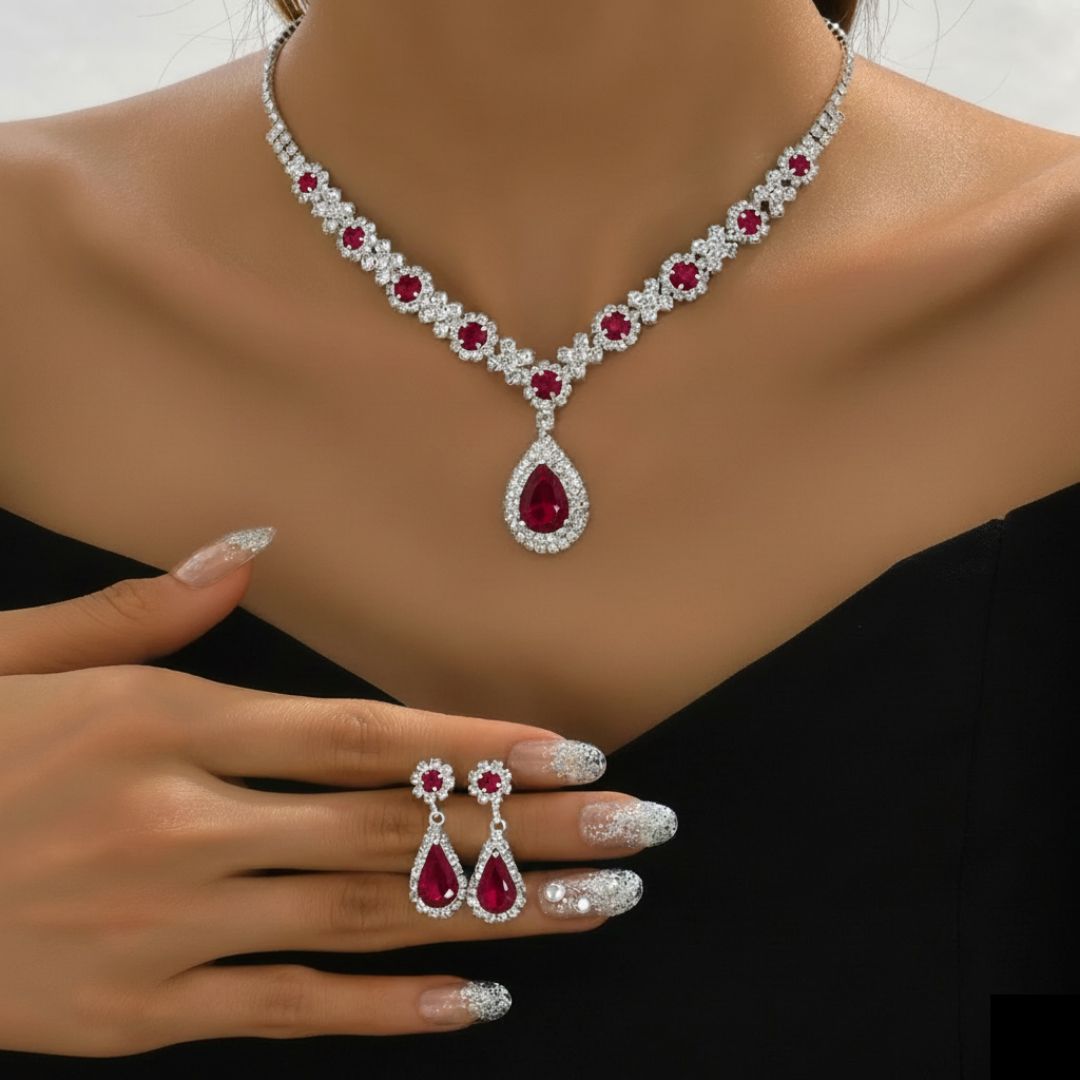 ISOBEL | EMERALD CRYSTAL NECKLACE & EARRING SET Bennet & Stone London