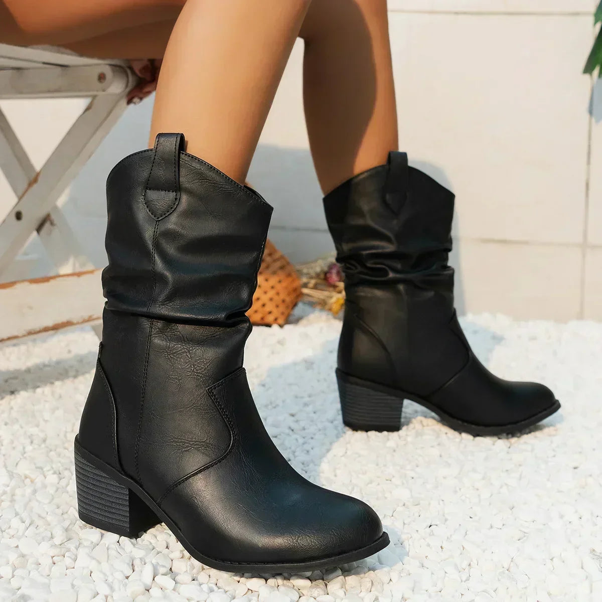 BETHANY | LEATHER LOOK WESTERN BOOTS Bennet & Stone London