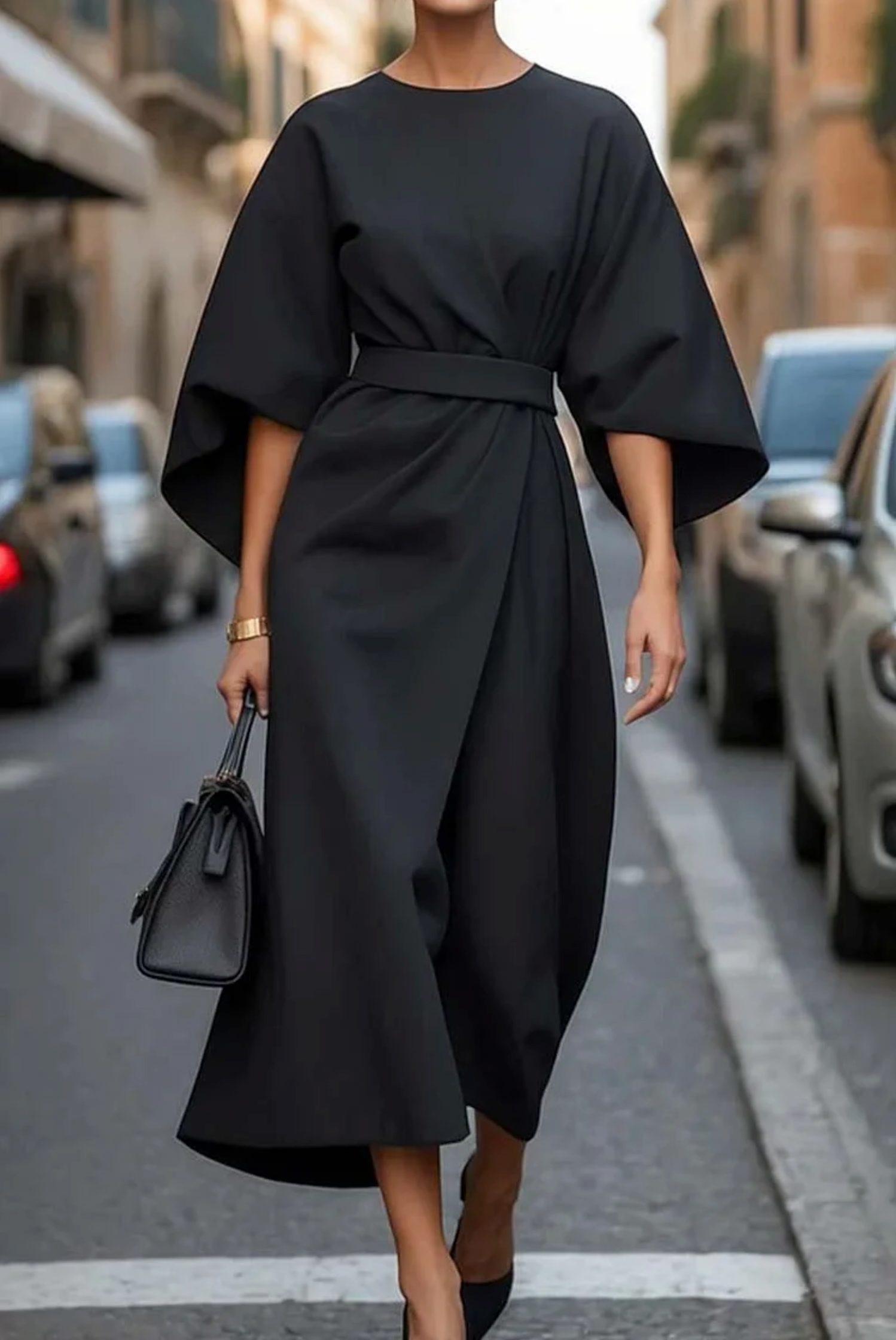 AMY | ELEGANT DRESS WITH SIDE SLITS AND BELT Bennet & Stone London