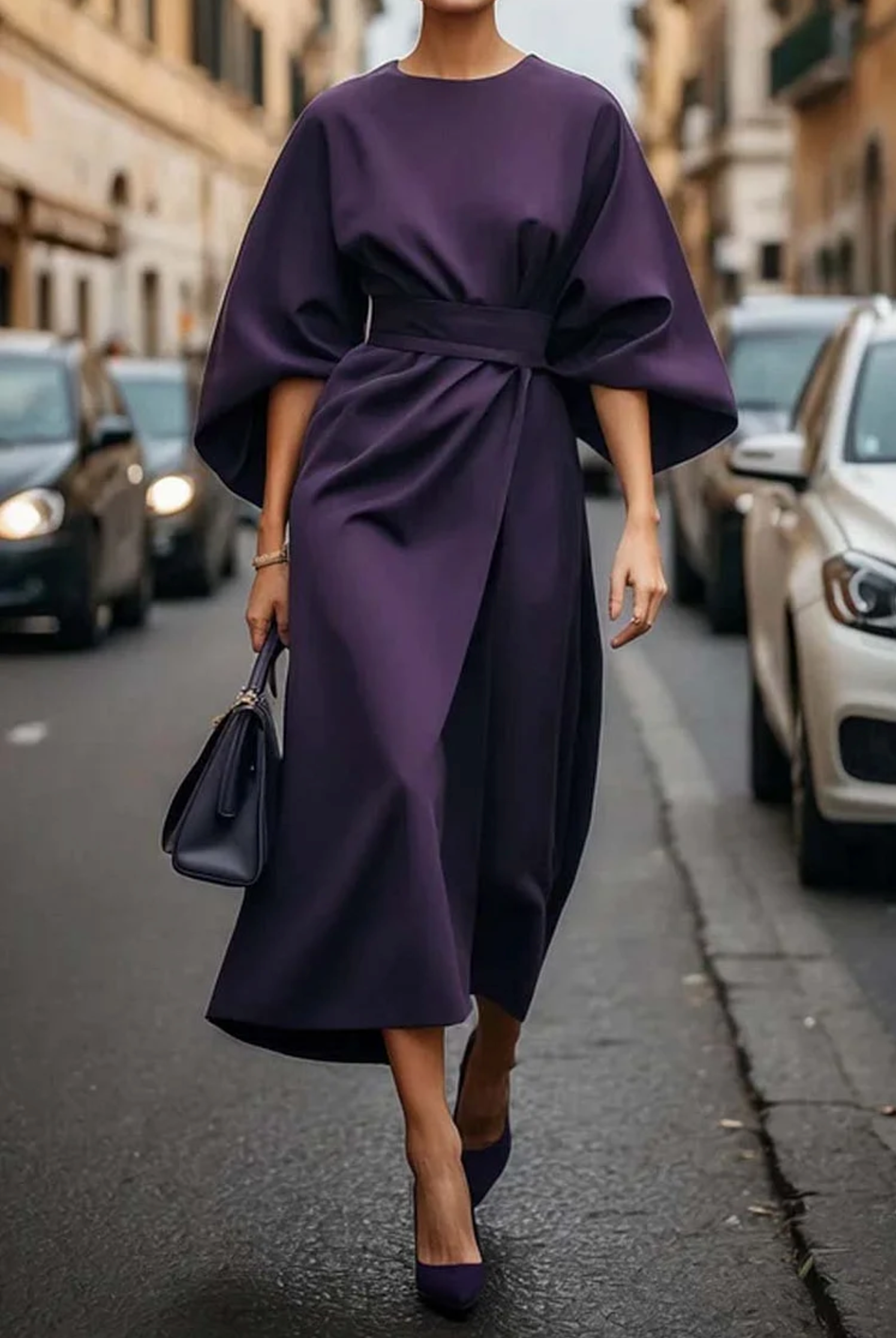 AMY | ELEGANT DRESS WITH SIDE SLITS AND BELT Bennet & Stone London