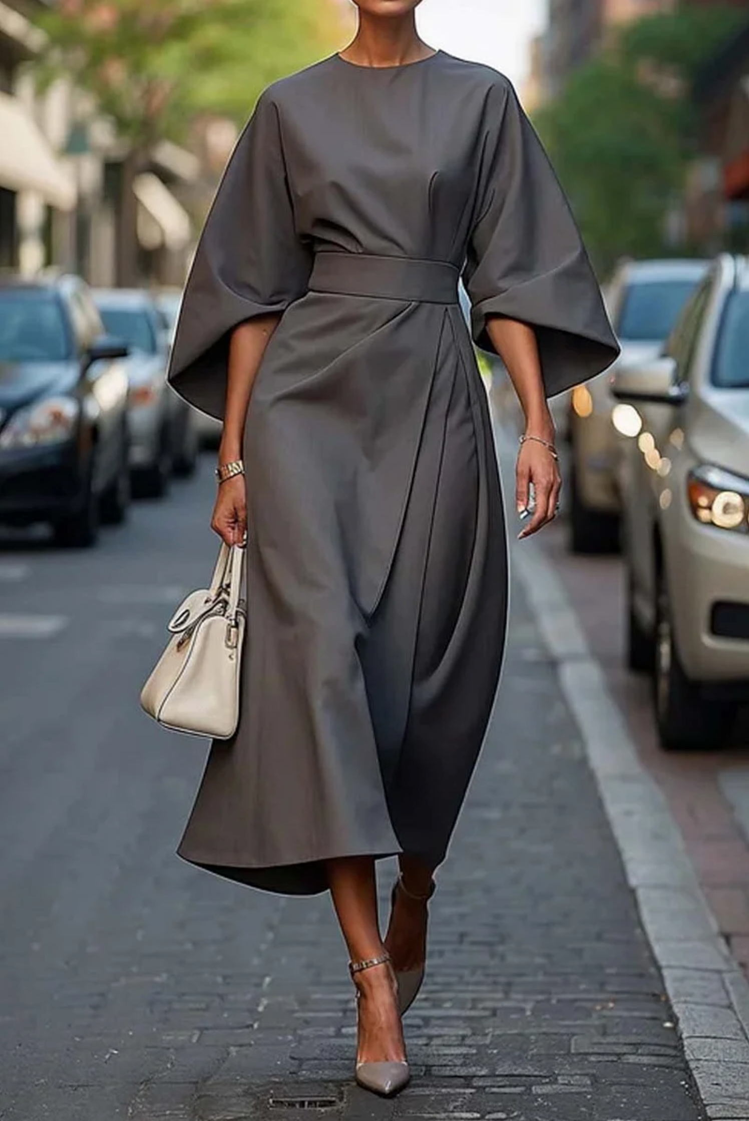 AMY | ELEGANT DRESS WITH SIDE SLITS AND BELT Bennet & Stone London
