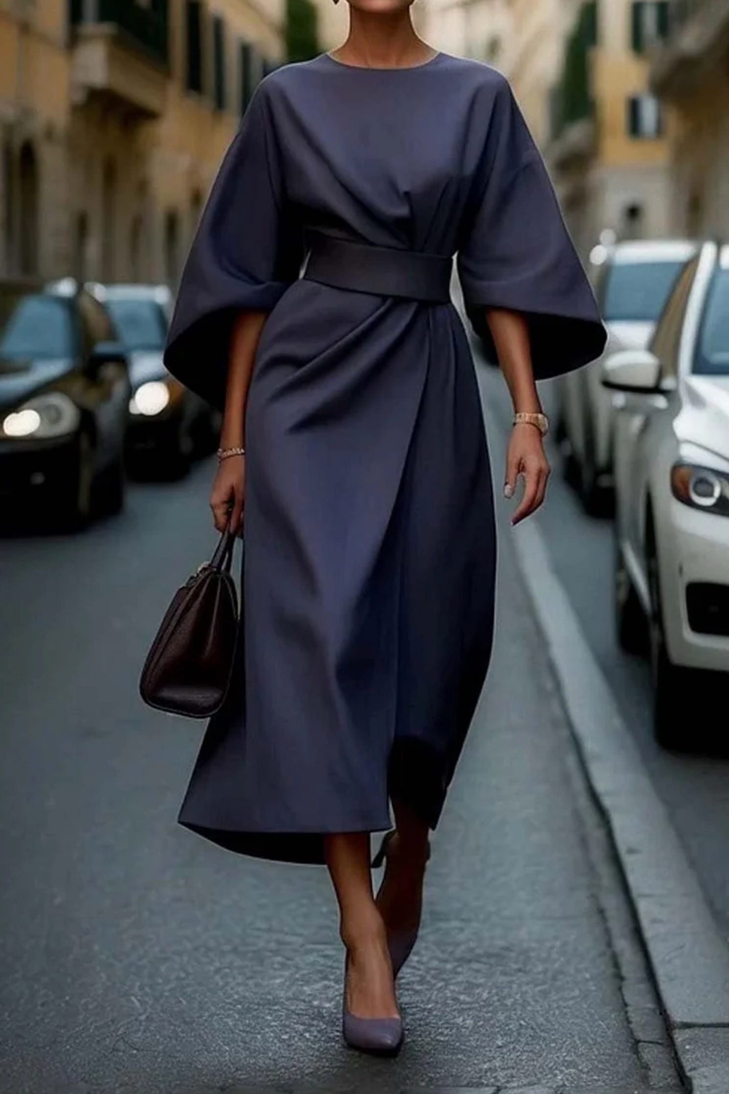 AMY | ELEGANT DRESS WITH SIDE SLITS AND BELT Bennet & Stone London